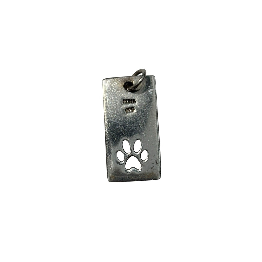 Vintage Sterling SIlver 925 Rectangle Tag Paw Print Cutout  Pendant